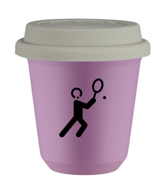 Tasse 80 ml LILAS "Tennis 1 (noir)", avec couvercle blanc Tasse 80 ml LILAS "Tennis 1 (noir)", avec couvercle blanc