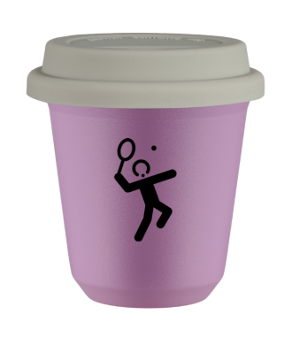 Tasse 80 ml LILAS "Tennis 2 (noir)", avec couvercle blanc Tasse 80 ml LILAS "Tennis 2 (noir)", avec couvercle blanc