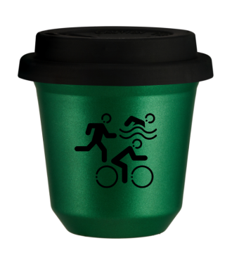Tasse 80 ml VERT MÉTALLIQUE "Sports", avec couvercle noir Tasse 80 ml VERT MÉTALLIQUE "Sports", avec couvercle noir