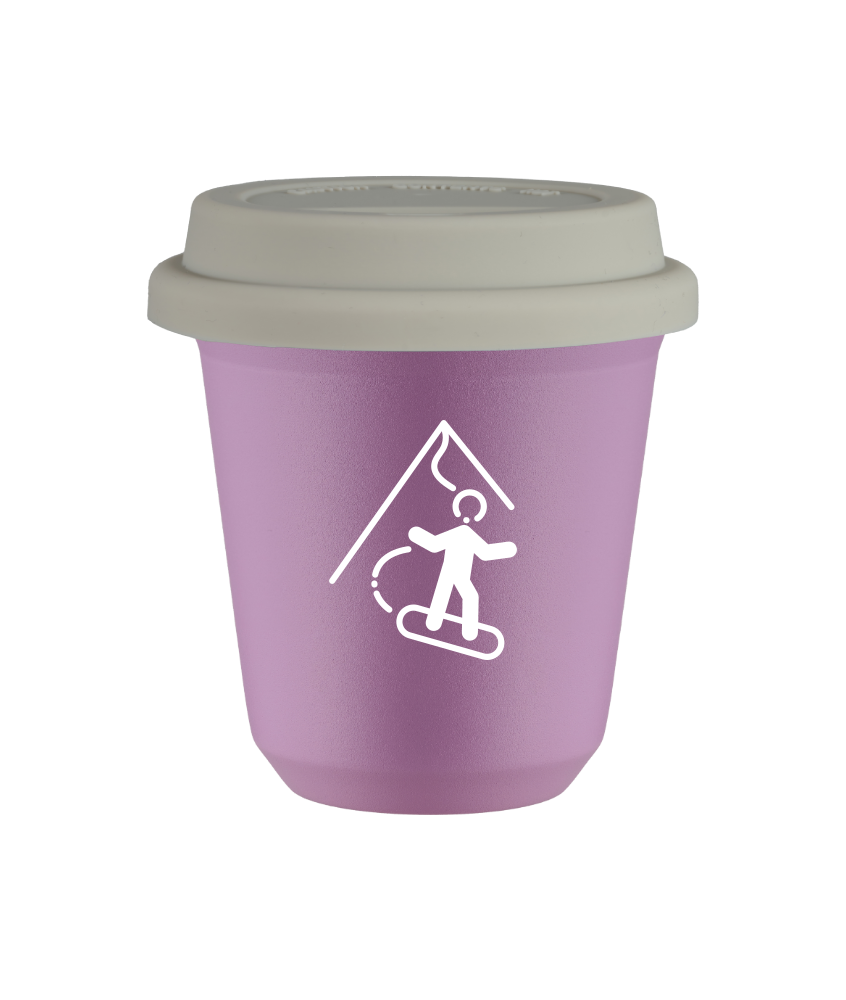 Tasse 80 ml LILAS "Snowboard (blanc)", avec couvercle blanc