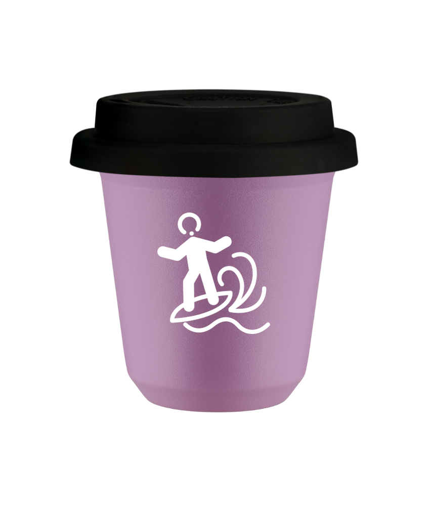 Tasse 80 ml LILAS "Planche à voile (blanc)", avec couvercle noir