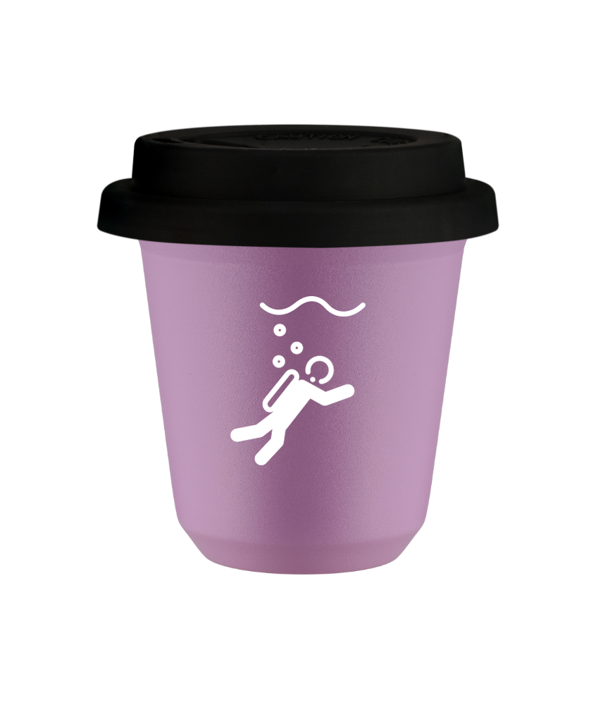 Tasse 80 ml LILAS "Plongée (blanc)", avec couvercle noir