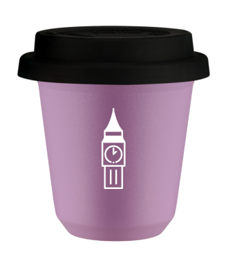 Tasse 80 ml LILAS "BIG BEN (blanc)", avec couvercle noir Tasse 80 ml LILAS "BIG BEN (blanc)", avec couvercle noir