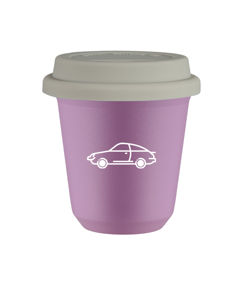 Tasse 80 ml LILAS "Voiture (blanc)", avec couvercle blanc