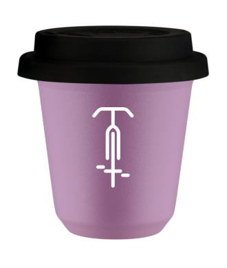 Tasse 80 ml LILAS "Cyclisme 1 (blanc)", avec couvercle noir Tasse 80 ml LILAS "Cyclisme 1 (blanc)", avec couvercle noir