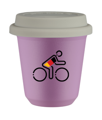 Tasse 80 ml LILAS "Cycliste aux couleurs allemandes (noir)", avec couvercle blanc Tasse 80 ml LILAS "Cycliste aux couleurs allemandes (noir)", avec couvercle blanc