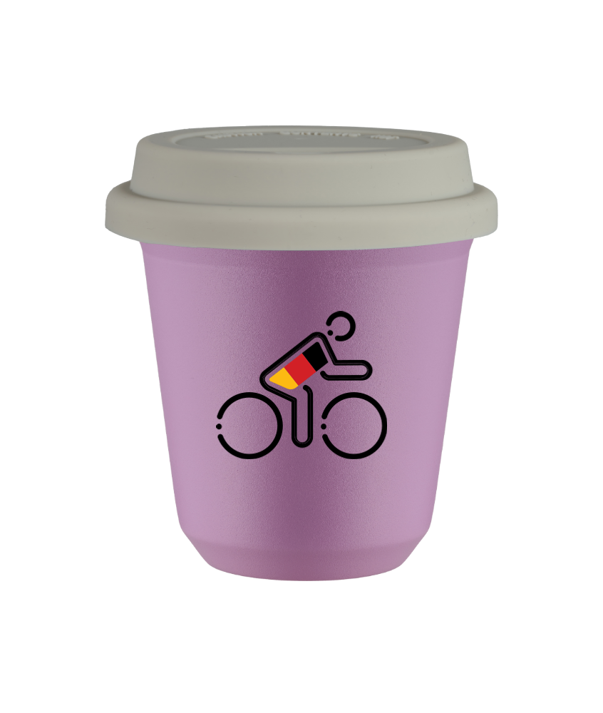 Tasse 80 ml LILAS "Cycliste aux couleurs allemandes (noir)", avec couvercle blanc