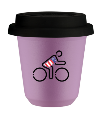 Tasse 80 ml LILAS "Cycliste aux couleurs britanniques", avec couvercle noir Tasse 80 ml LILAS "Cycliste aux couleurs britanniques", avec couvercle noir