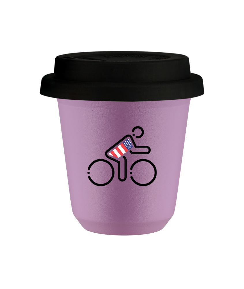 Tasse 80 ml LILAS "Cycliste aux couleurs britanniques", avec couvercle noir
