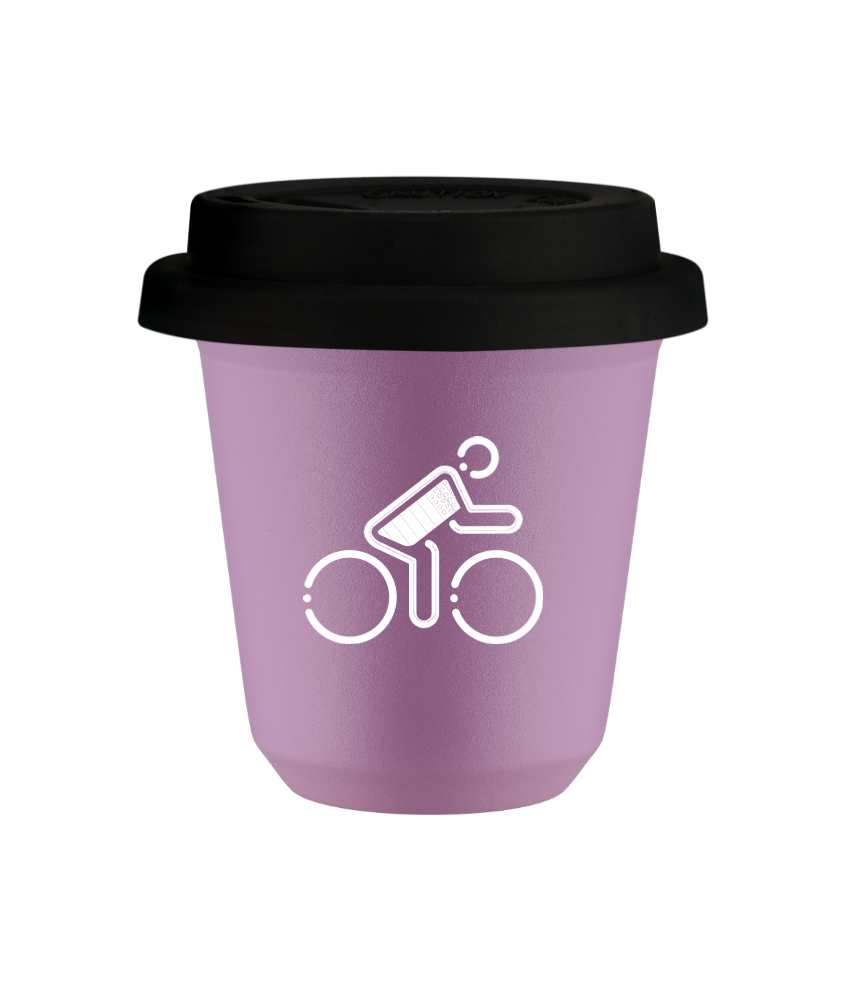 Tasse 80 ml LILAS "Cycliste aux couleurs britanniques (blanc)", avec couvercle noir