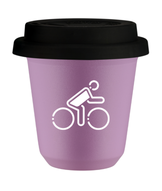 Tasse 80 ml LILAS "Cycliste aux couleurs polonaises (blanc)", avec couvercle noir Tasse 80 ml LILAS "Cycliste aux couleurs polonaises (blanc)", avec couvercle noir