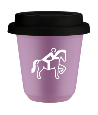 Tasse 80 ml LILAS "Équitation 2 (blanc)", avec couvercle noir Tasse 80 ml LILAS "Équitation 2 (blanc)", avec couvercle noir