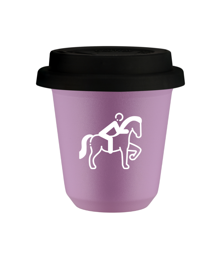 Tasse 80 ml LILAS "Équitation 2 (blanc)", avec couvercle noir