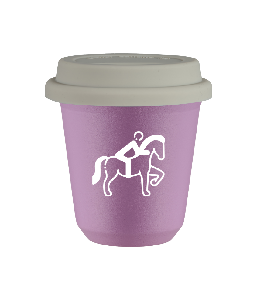 Tasse 80 ml LILAS "Équitation 2 (blanc)", avec couvercle blanc