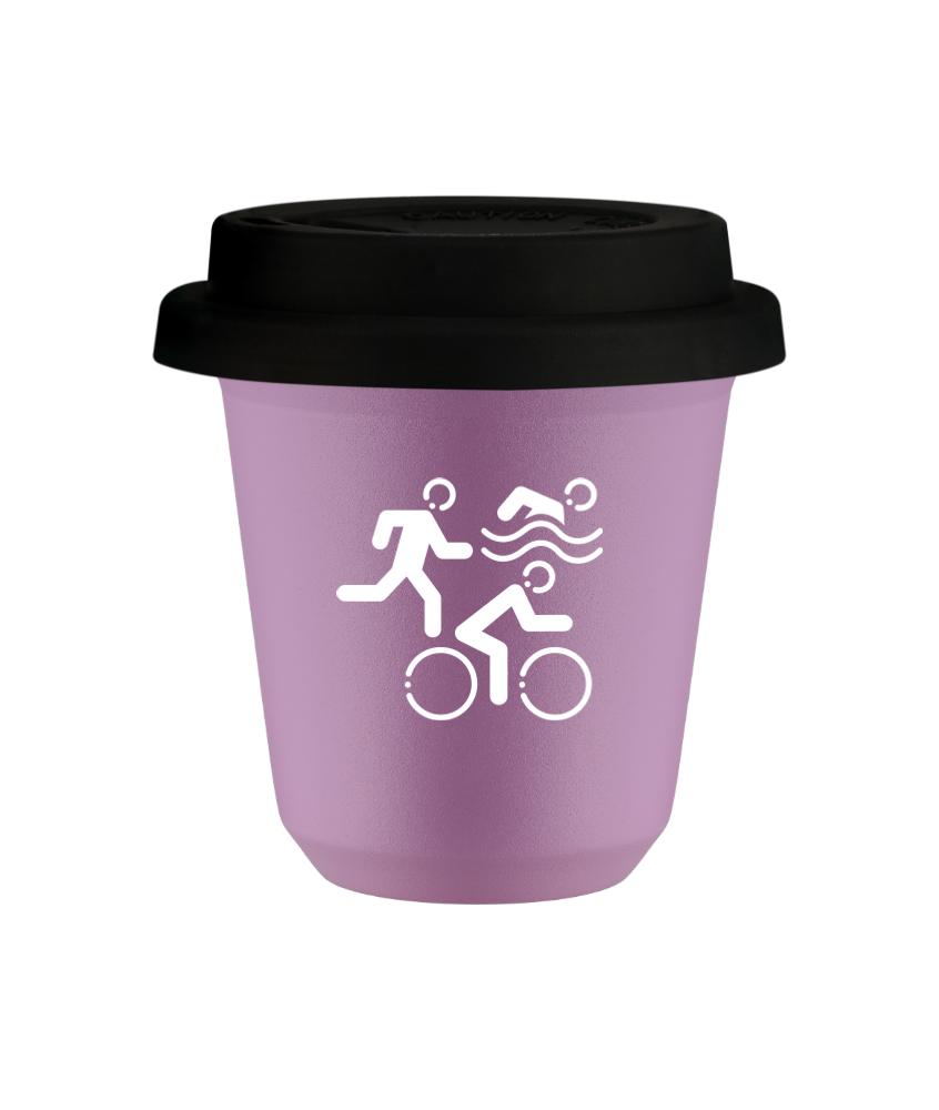 Tasse 80 ml LILAS "Sports (blanc)", avec couvercle noir