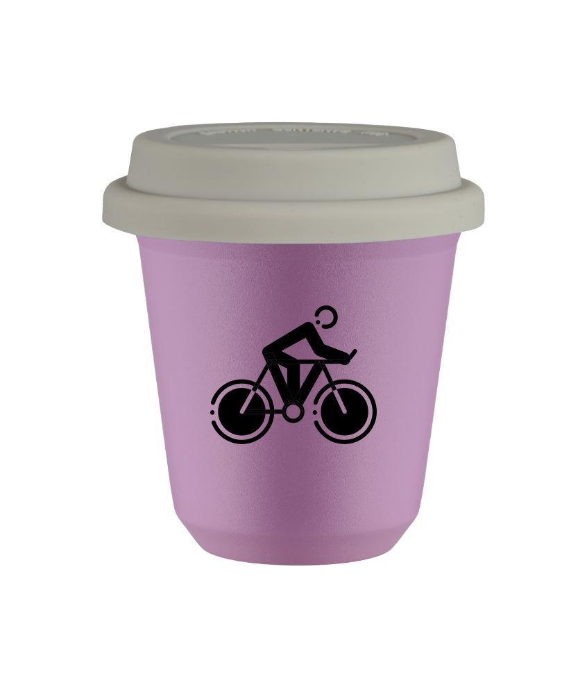 Tasse 80 ml LILAS "Cyclisme 2", avec couvercle blanc
