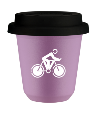 Tasse 80 ml LILAS "Cyclisme 2 (blanc)", avec couvercle noir Tasse 80 ml LILAS "Cyclisme 2 (blanc)", avec couvercle noir