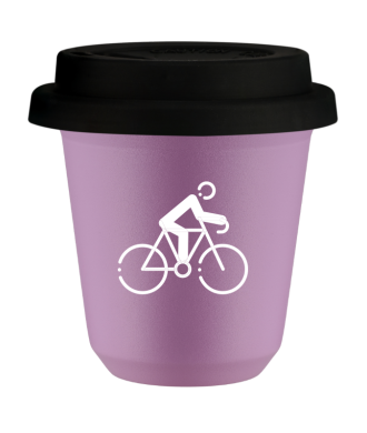 Tasse 80 ml LILAS "Cyclisme 3 (blanc)", avec couvercle noir Tasse 80 ml LILAS "Cyclisme 3 (blanc)", avec couvercle noir