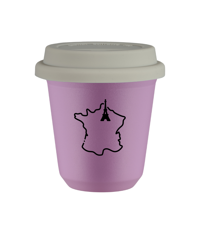 Tasse 80 ml LILAS "France (noir)", avec couvercle blanc