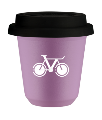 Tasse 80 ml LILAS "Vélo 1 (blanc)", avec couvercle noir Tasse 80 ml LILAS "Vélo 1 (blanc)", avec couvercle noir