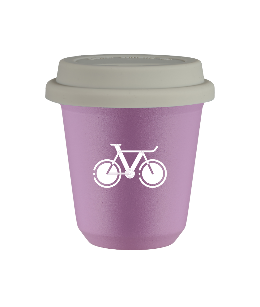 Tasse 80 ml LILAS "Vélo 1 (blanc)", avec couvercle blanc