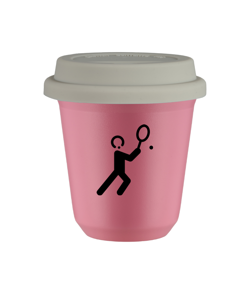 Tasse 80 ml ROSE "Tennis 1 (noir)", avec couvercle blanc