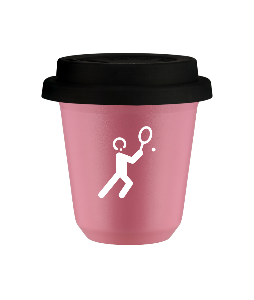 Tasse 80 ml ROSE "Tennis 1 (blanc)", avec couvercle noir
