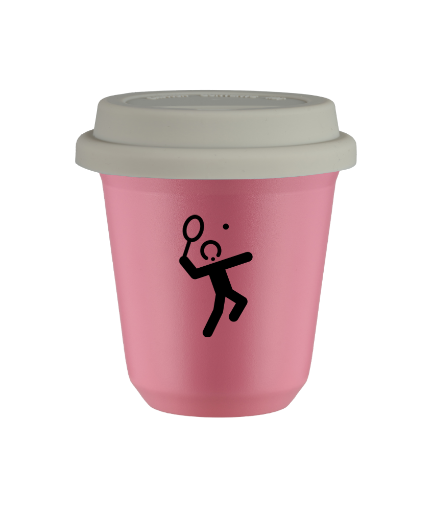 Tasse 80 ml ROSE "Tennis 2 (noir)", avec couvercle blanc