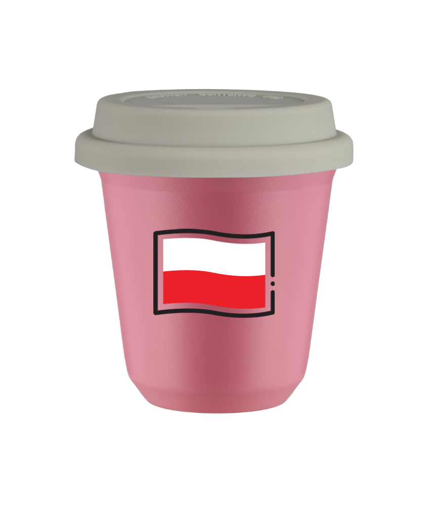 Tasse 80 ml ROSE "Drapeau polonais (noir)", avec couvercle blanc