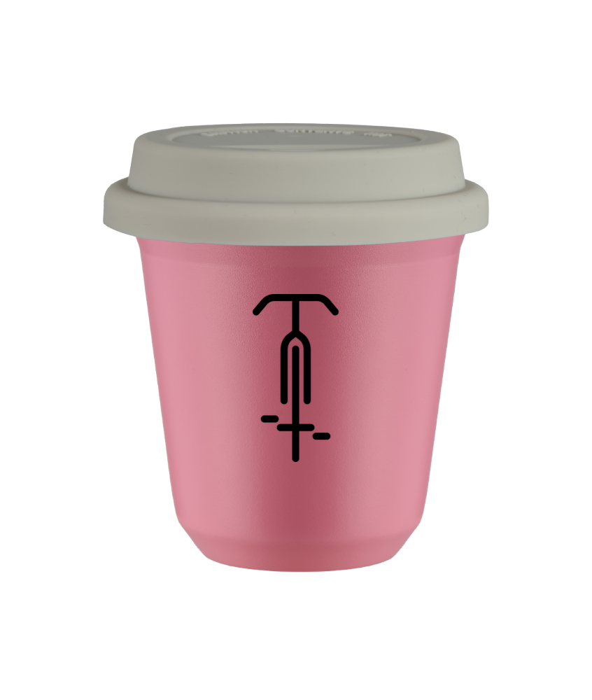 Tasse 80 ml ROSE "Cyclisme 1 (noir)", avec couvercle blanc