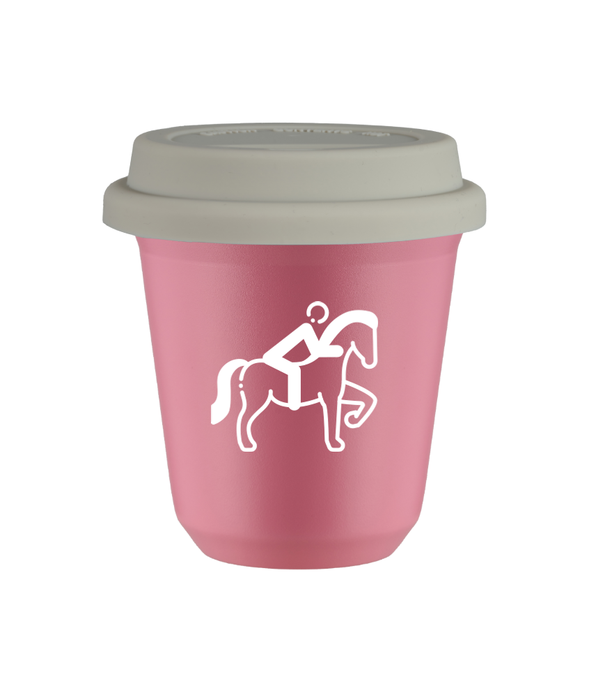 Tasse 80 ml ROSE "Équitation 2 (blanc)", avec couvercle blanc