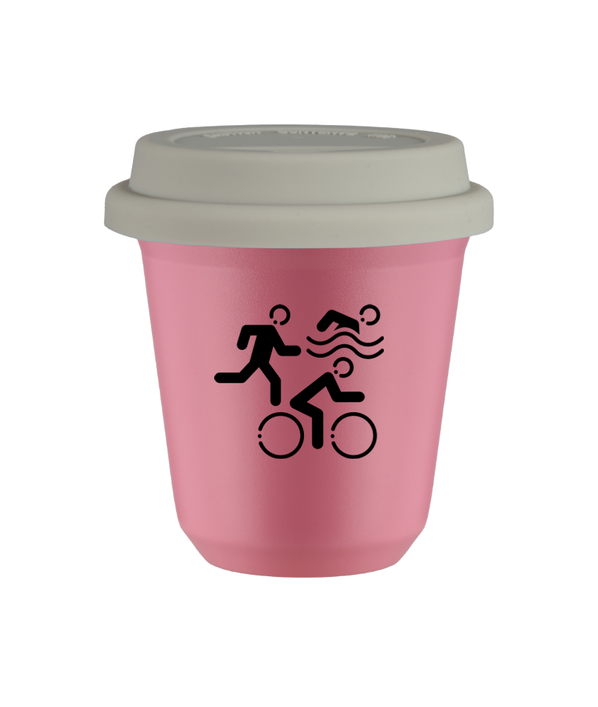 Tasse 80 ml ROSE "Sports (noir)", avec couvercle blanc