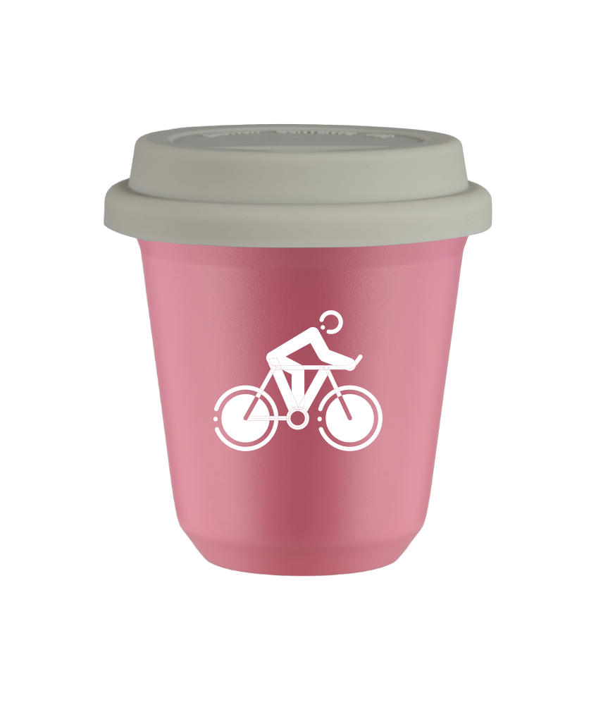 Tasse 80 ml ROSE "Cyclisme 2 (blanc)", avec couvercle blanc