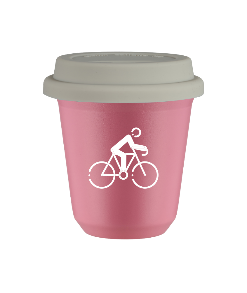 Tasse 80 ml ROSE "Cyclisme 3 (blanc)", avec couvercle blanc