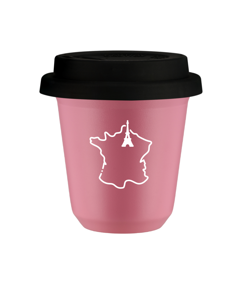 Tasse 80 ml ROSE "France (blanc)", avec couvercle noir