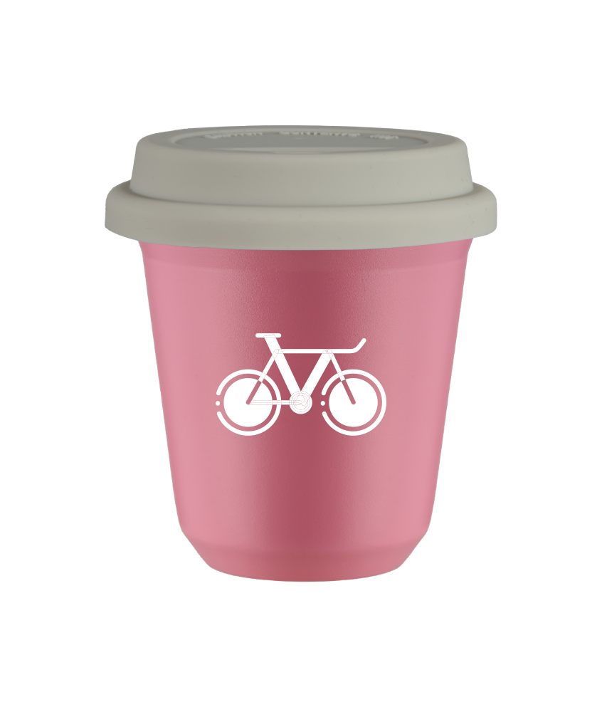 Tasse 80 ml ROSE "Vélo 1 (blanc)", avec couvercle blanc