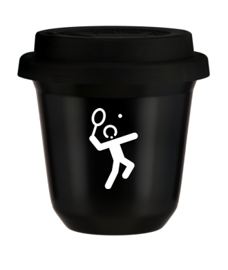 Tasse 150 ml NOIR "Tennis 2 (blanc)", avec couvercle noir Tasse 150 ml NOIR "Tennis 2 (blanc)", avec couvercle noir
