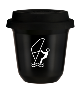 Tasse 150 ml NOIR "Sports nautiques (blanc)", avec couvercle noir Tasse 150 ml NOIR "Sports nautiques (blanc)", avec couvercle noir