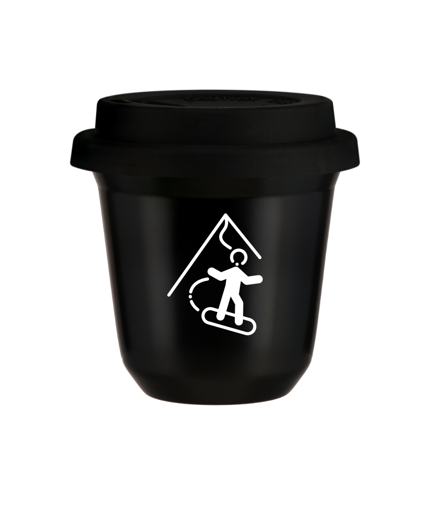 Tasse 150 ml NOIR "Snowboard (blanc)", avec couvercle noir