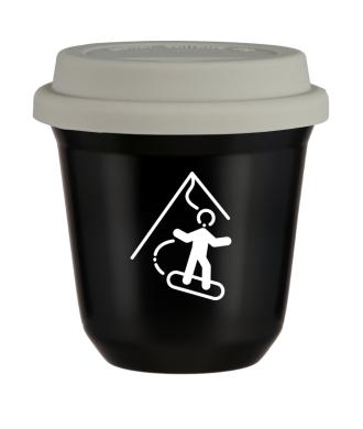 Tasse 150 ml NOIR "Snowboard (blanc)", avec couvercle blanc Tasse 150 ml NOIR "Snowboard (blanc)", avec couvercle blanc
