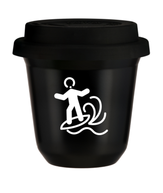 Tasse 150 ml NOIR "Planche à voile (blanc)", avec couvercle noir Tasse 150 ml NOIR "Planche à voile (blanc)", avec couvercle noir