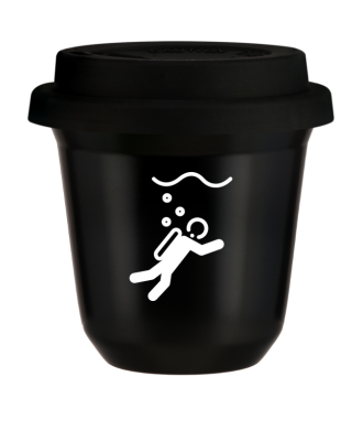 Tasse 150 ml NOIR "Plongée (blanc)", avec couvercle noir Tasse 150 ml NOIR "Plongée (blanc)", avec couvercle noir