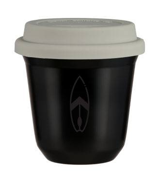 Tasse 150 ml NOIR "Planche", avec couvercle blanc Tasse 150 ml NOIR "Planche", avec couvercle blanc