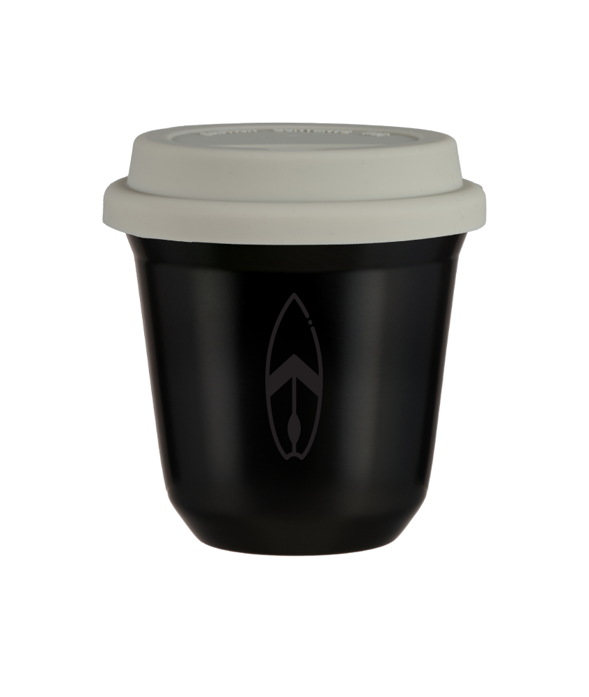 Tasse 150 ml NOIR "Planche (noir)", avec couvercle blanc