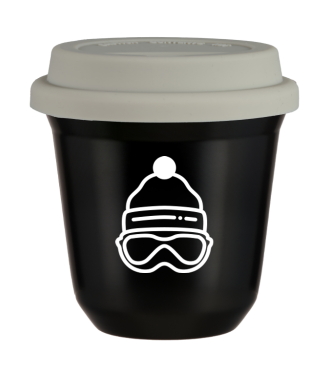 Tasse 150 ml NOIR "Casquette (blanc)", avec couvercle blanc Tasse 150 ml NOIR "Casquette (blanc)", avec couvercle blanc