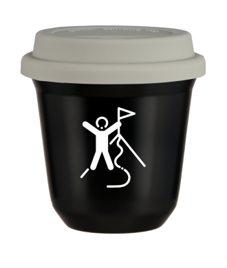 Tasse 150 ml NOIR "Escalade 1 (blanc)", avec couvercle blanc Tasse 150 ml NOIR "Escalade 1 (blanc)", avec couvercle blanc
