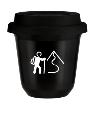 Tasse 150 ml NOIR "Escalade 2 (blanc)", avec couvercle noir Tasse 150 ml NOIR "Escalade 2 (blanc)", avec couvercle noir