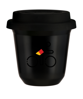 Tasse 150 ml NOIR "Cycliste aux couleurs allemandes (noir)", avec couvercle noir Tasse 150 ml NOIR "Cycliste aux couleurs allemandes (noir)", avec couvercle noir