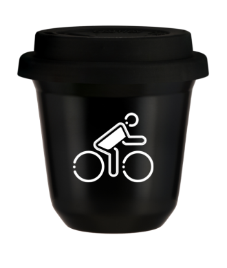 Tasse 150 ml NOIR "Cycliste aux couleurs polonaises (blanc)", avec couvercle noir Tasse 150 ml NOIR "Cycliste aux couleurs polonaises (blanc)", avec couvercle noir