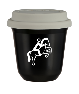 Tasse 150 ml NOIR "Équitation 1 (blanc)", avec couvercle blanc Tasse 150 ml NOIR "Équitation 1 (blanc)", avec couvercle blanc